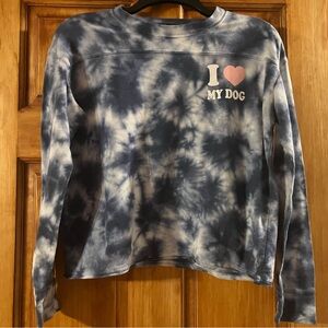 Fifth Sun Blue and White Tie-Dye Sweatshirt I 🩷 My Dog